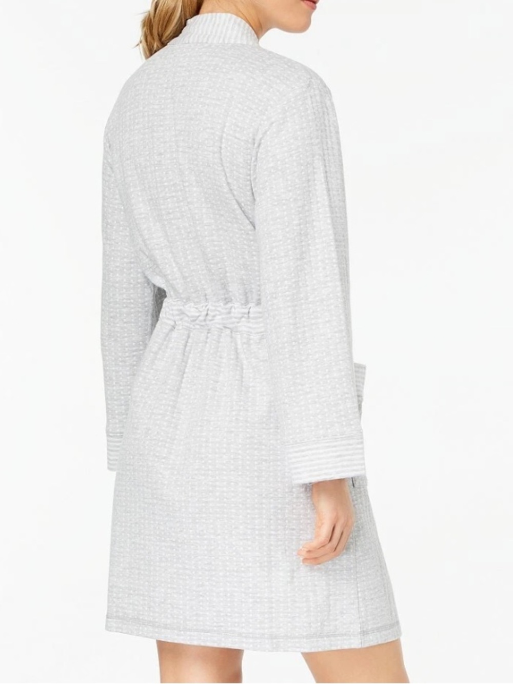 Charter Club Robe Womens‎ Medium Gray Knit Dot Stripe Tie Wrap Pockets Cozy - Picture 2 of 15